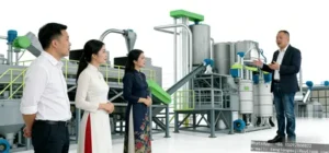 Dây chuyền rửa mảnh chai nhựa mẫu 80 – Sản lượng 80kg/giờ, Tự động 70%, Rửa sạch 98%, Xuất mảnh nhựa sạch cho nhà máy nhỏ